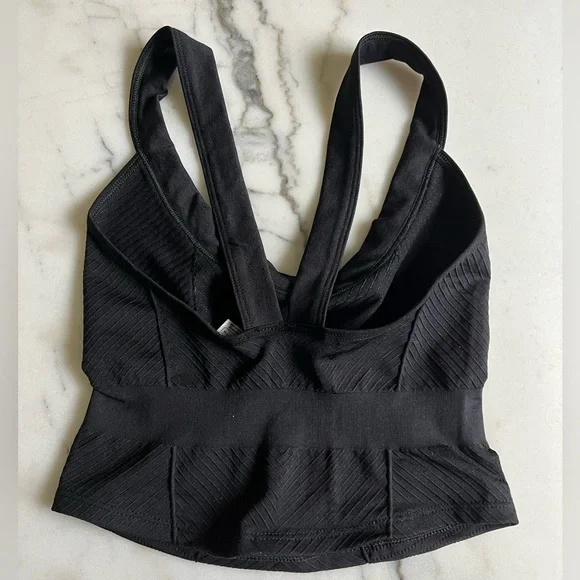 FP Movement by Free People Cinched Textured Sports Bra Cami Top Black - Picture 4 of 6